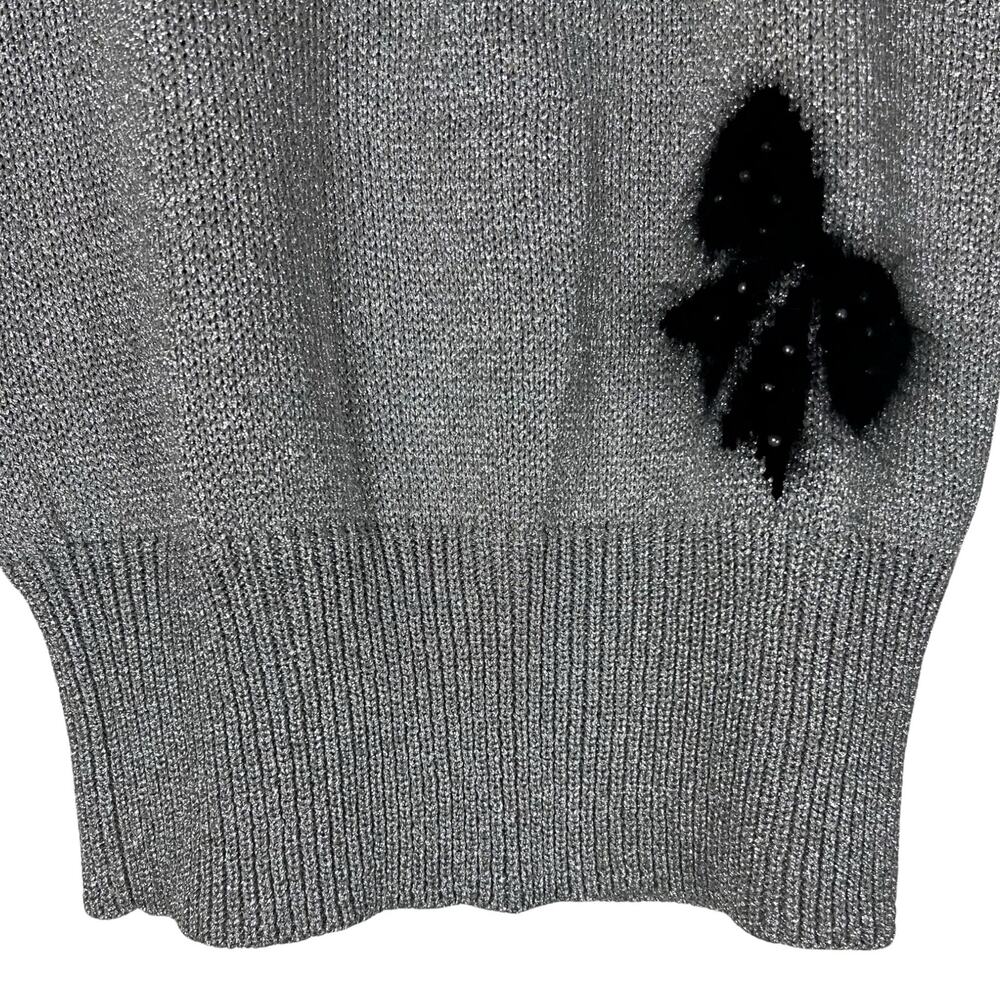 Vintage Smith St. John Metallic Lurex Holiday Sweater Bow Pearl Glam M - Picture 8 of 10